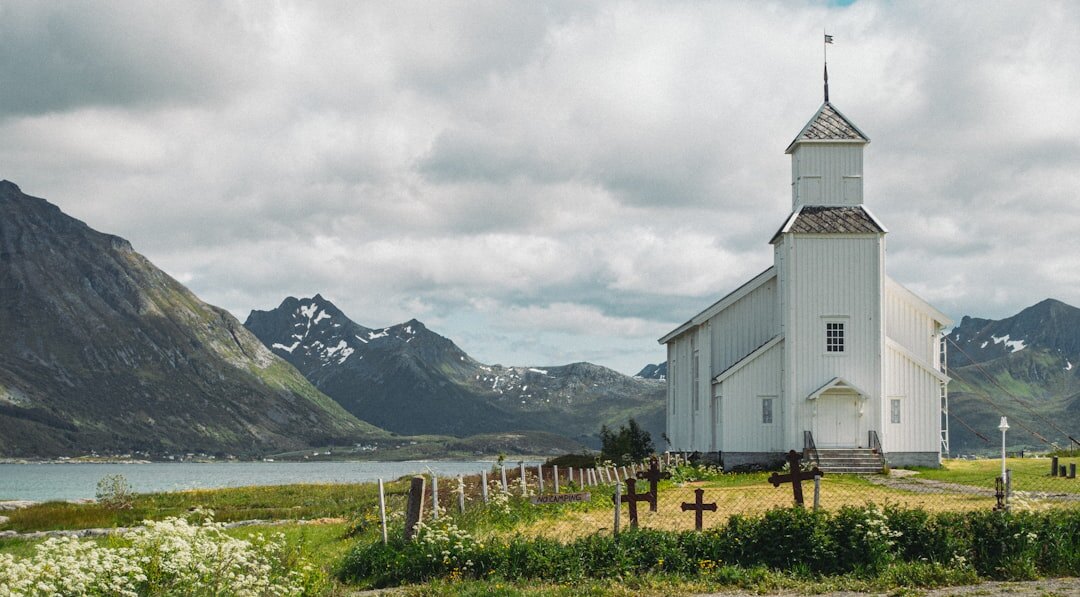 Wooden church and lake in the Chilean Lake District